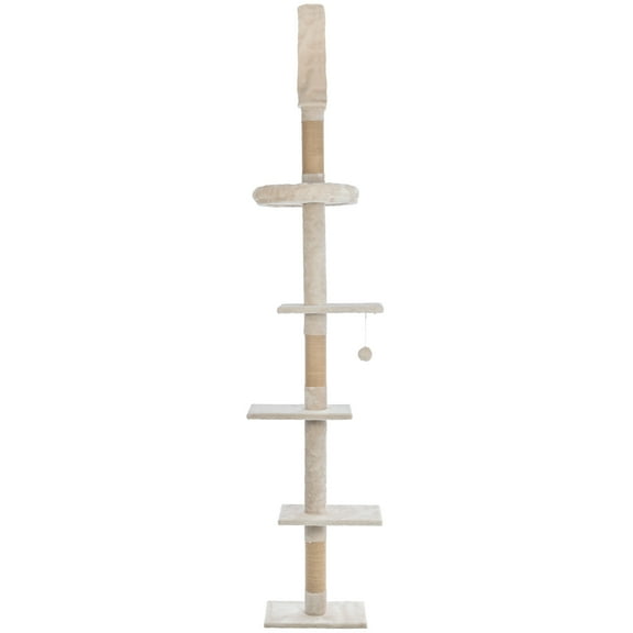 TRIXIE Kobe Sisal & Plush 90.5"-104" Ceiling Mount Cat Tree, 4-Level Cat Tower, Beige