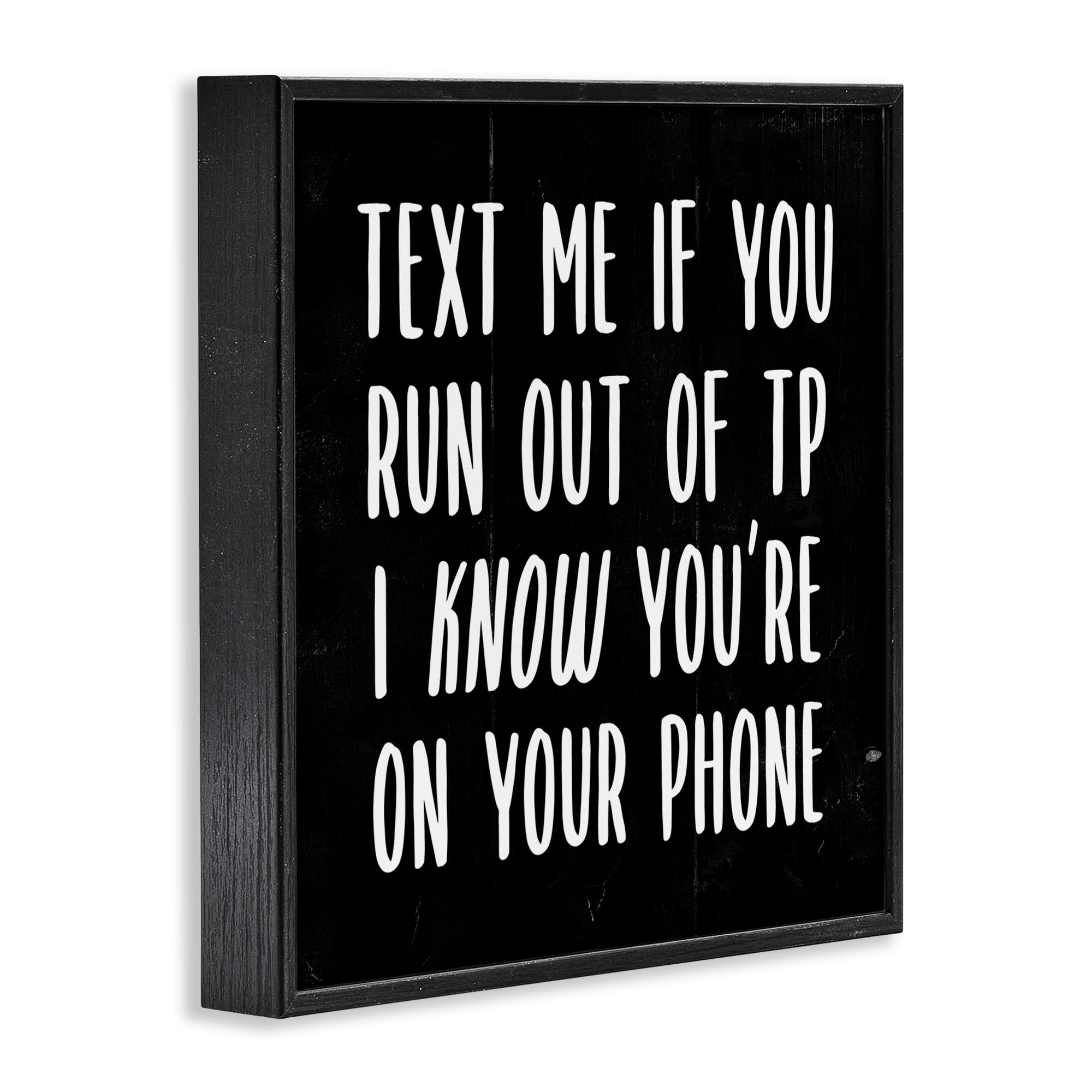 Stupell Industries Text Me For TP Funny Bathroom Typography Painting Black Framed Art Print Wall Art, 24 x 24