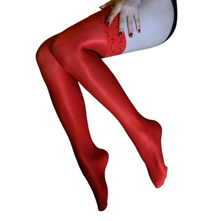 

1 Pair Women Club Stockings High Elasticity Lace Solid Color Glossy Non-slip Slimming Thigh Length Over The Knee Lady Stockings Clubwear Clothes