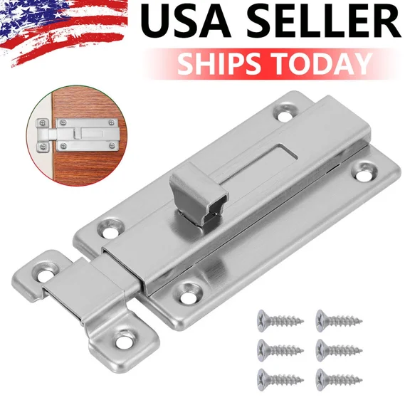 4" Stainless Steel Latch Sliding Silver Doors Lock Keyless Bolt For Bathroom Us