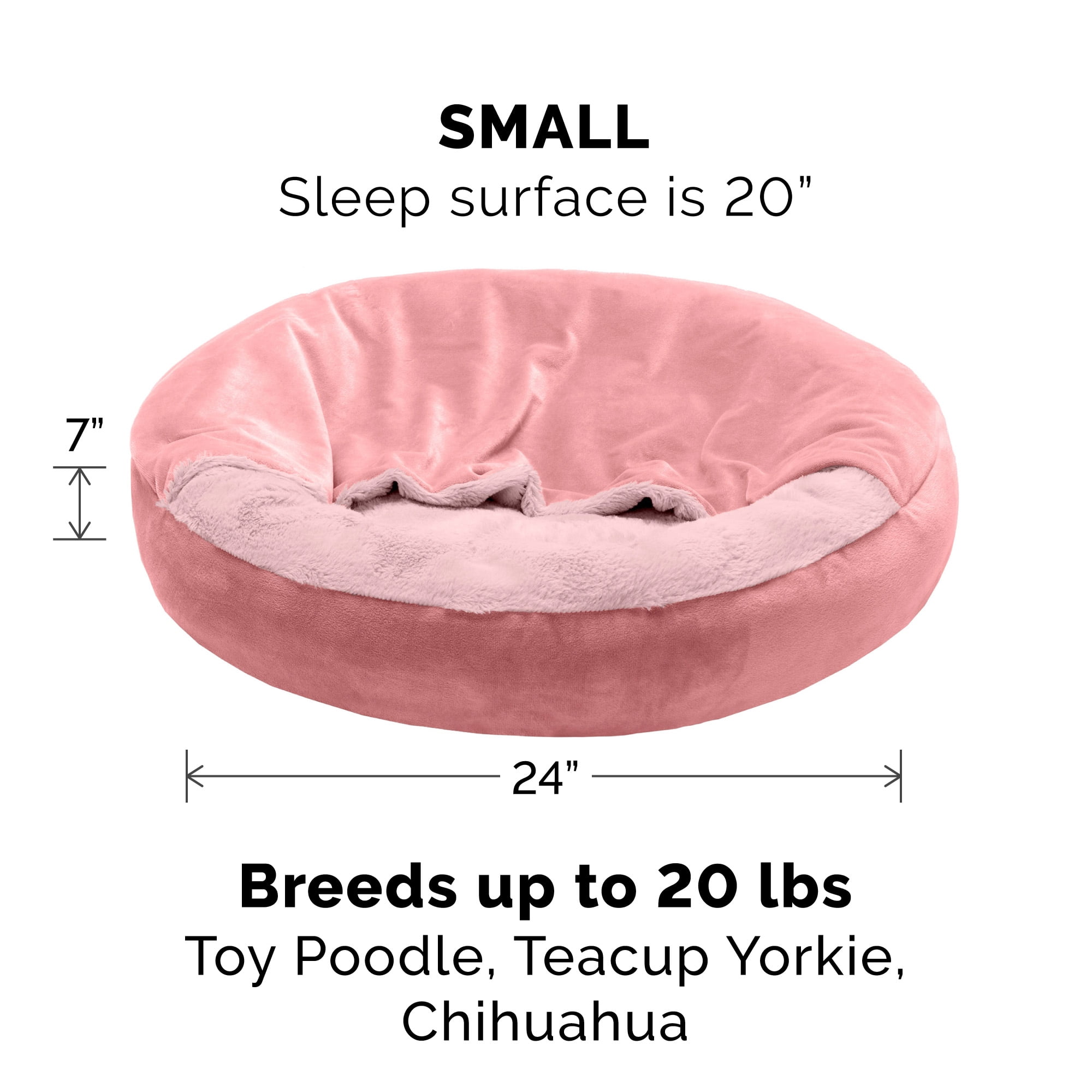 Furhaven Velvet & Wave Fur Hooded Donut Bed, Dark Gray & Rose Pink, Small