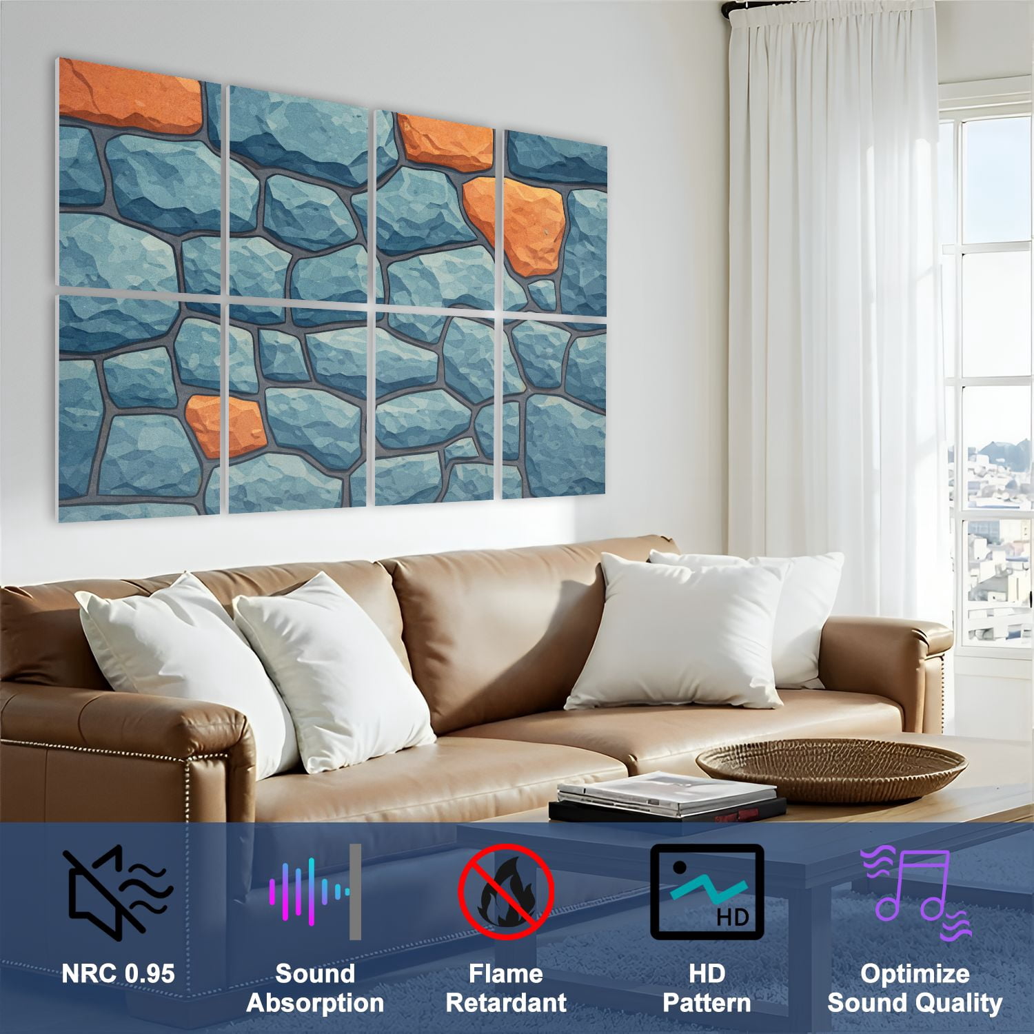8 Pack Art Acoustic Panels Sound Absorbing Gray dirty stone wall Texture grey granite Dark rough rocks Decorative Soundproof Wall Panels Self Adhesive for Nursery Game Room Bedroom 48"x32"