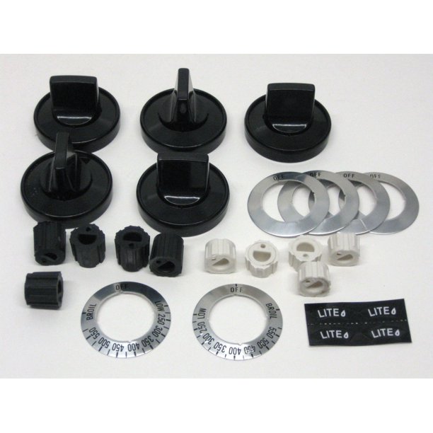 RK203 Gas Range Burner & Thermostat Black Knobs Pkg of 5 Universal NEW