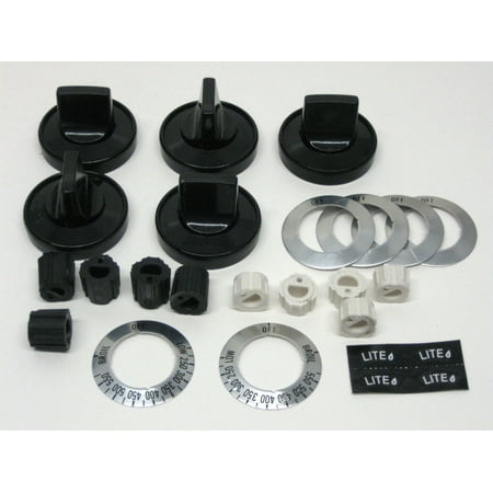 RK203 Gas Range Burner & Thermostat Black Knobs Pkg of 5 Universal