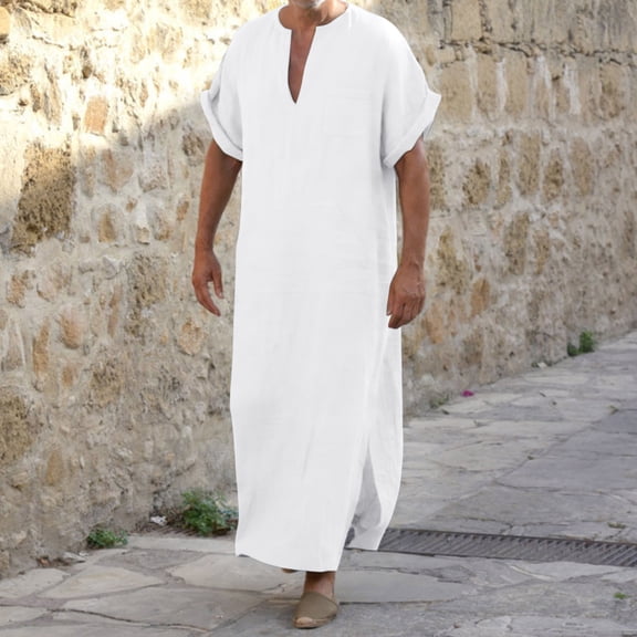 Men's Linen Blend Long Sleeve Tunic Top Minimalist Casual V Neck Shirt Lightweight Breathable Longline Top for Daily Wear Street Style and Festival Outfits