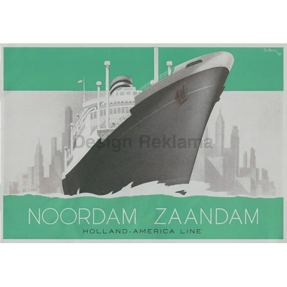 Steamships Noordam and Zaandam from the Holland America Line, 1939. Framed Vintage Travel Poster