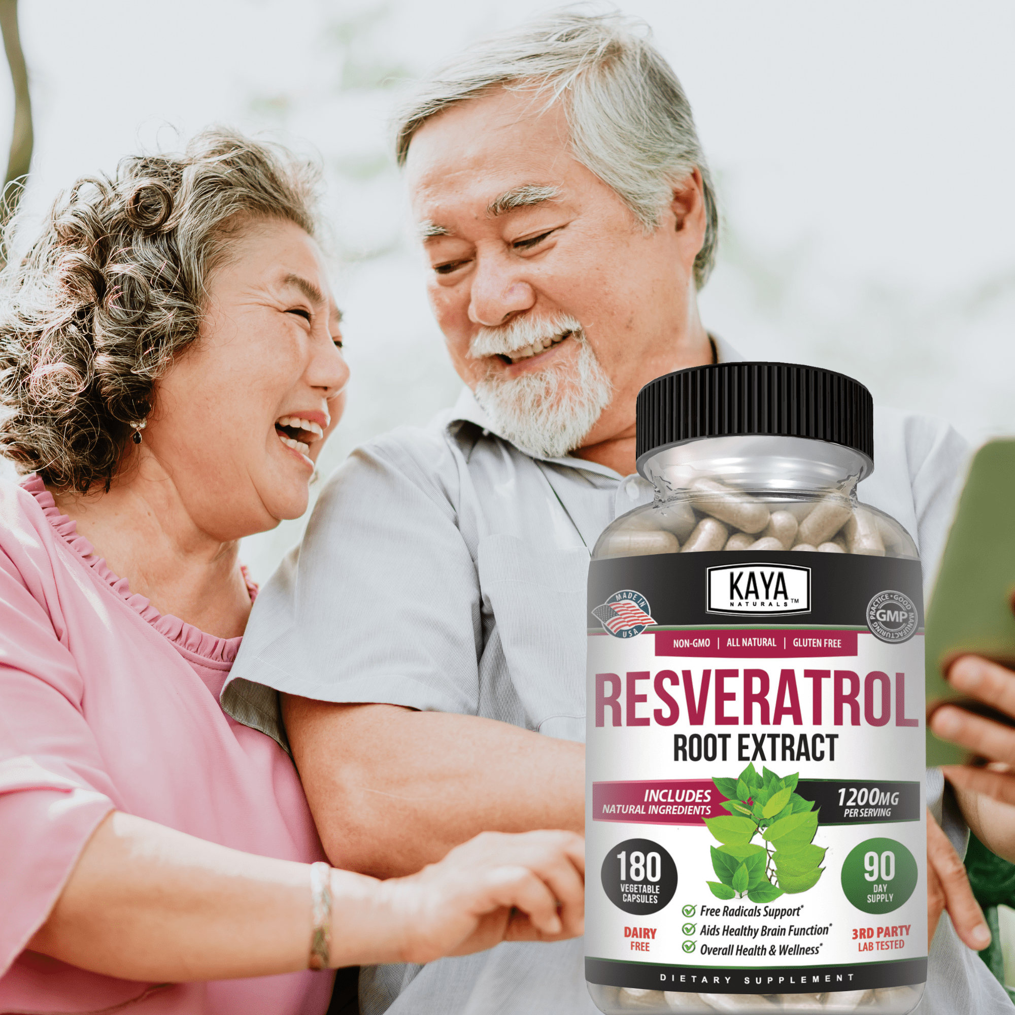 Kaya Naturals - Resveratrol Capsules - Anti Aging Supplement - Antioxidants with Brain Support - Maximum Benefits - 180 Veggies Capsules