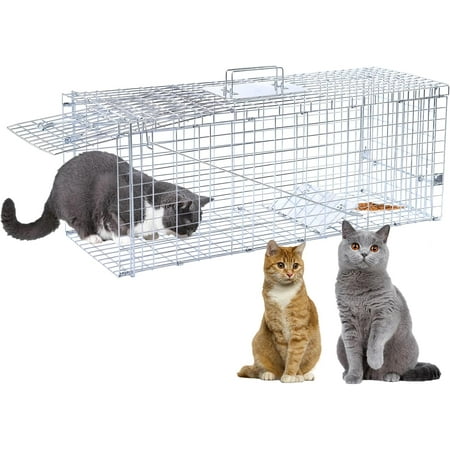32” Humane Animal Trap, Live Animal Trap Cage for Stray Cats, Raccoons, Squirrels, Rabbits, Moles, Groundhogs, Armadillos up to 16.5 lbs, Galvanized Rustproof Live Animal Cage Trap