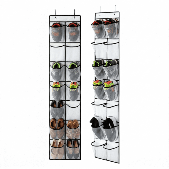 2 Pack Over the Door Shoe Organizer, 14 Mesh Pockets Hanging Shoe Rack, Behind the Door Shoe Rack with 4 Upgraded Hooks, Multifunctional Door Hanging Shoe Rack for Closet Door Storage