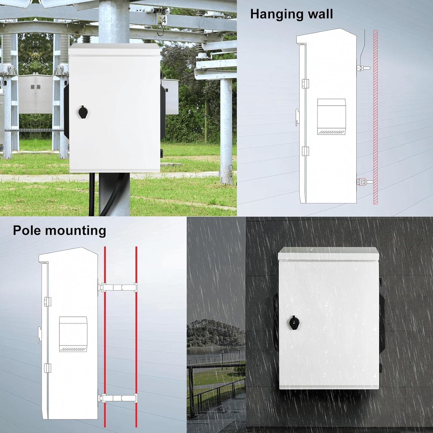 Outdoor Electrical Box, Cold-Rolled  Plate,  Alloy  Beam, One- Ventilation Design, IP65 , Wall/Pole Mounted (15.7" x 11.8" x 5.9")
