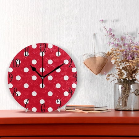 10 Quartz Indoor Wall Clock Silent Mechanism - Vintage Red Polka Dot