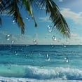 thumbnail image 5 of Chilfamy  Ocean Shower Curtain, Palms Tropical Island Summer Beach Foamy Sea Water Maldives Idyllic Photography, Cloth Fabric Bathroom Decor Set with Hooks, Blue Green, 5 of 7
