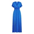thumbnail image 4 of Ayolanni Summer Dresses for Women Short Sleeve V-Neck Boho Polka Dots Maxi A-Line Dress Side Slit Vacation Workout Tie Waisted Sundress Blue XS, 4 of 4