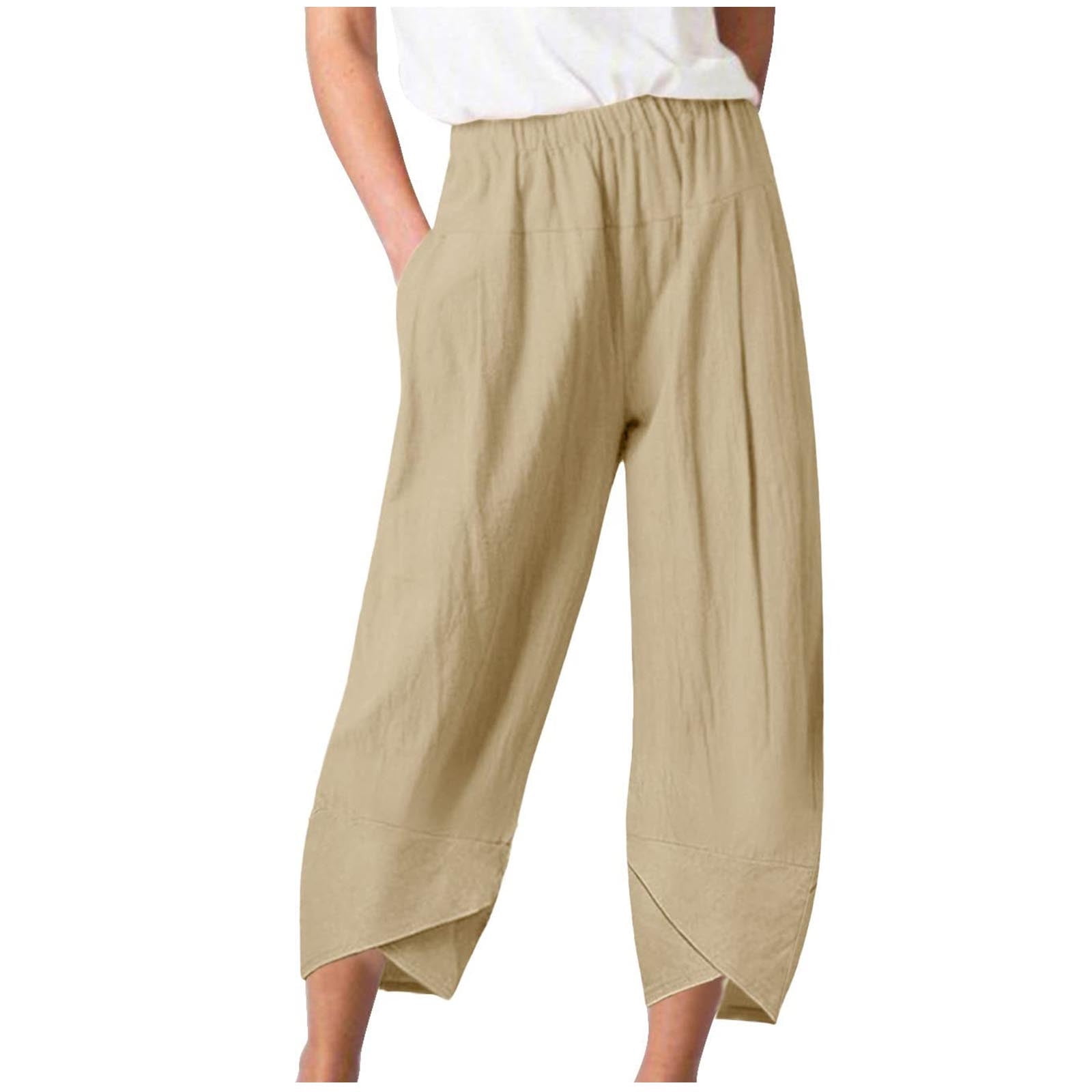 Summer Plus Size Capri Pants for Women, Women's Linen Cropped Pants ...