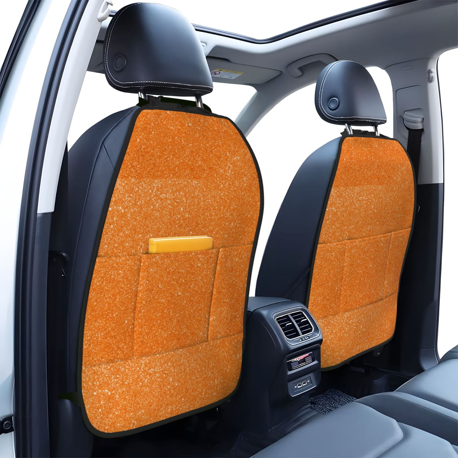 Xecao Orange Glitter2 Pattern Car Seat Back Protector 2 Pack Large Capacity Pocket, Kick Mats Back Seat Protector