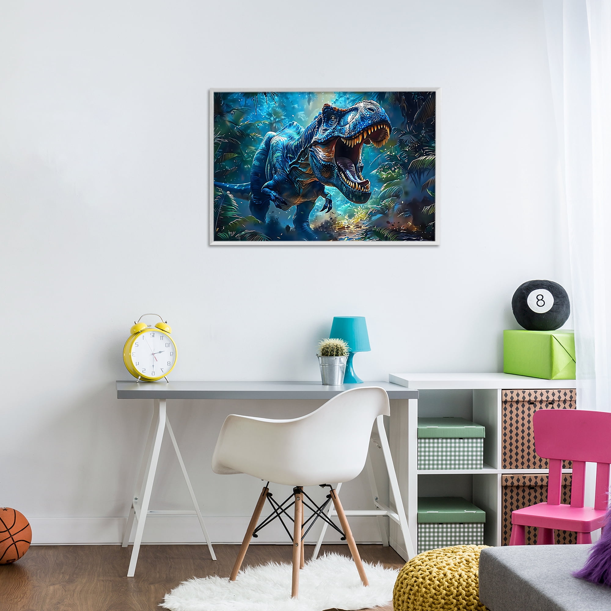 Stupell Industries Blue Toned Dinosaur Roar White Framed Giclee Art, design by Creative Studio