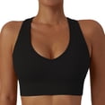 thumbnail image 1 of Sujetador deportivo con escote en U, push up, transpirable, sin costuras, que absorbe el sudor, resistente a los impactos, parte superior atlética, negro M, 1 of 6