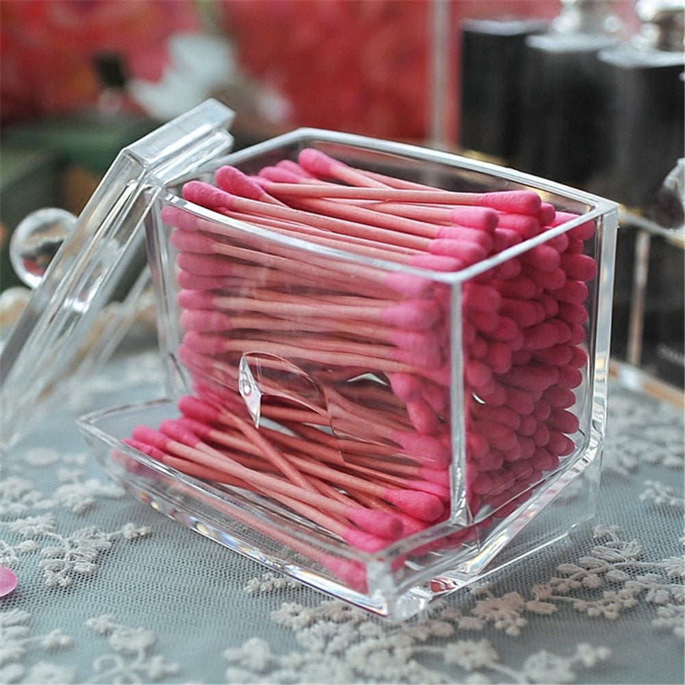 Lot de 2 boîtes de rangement de salle de bain, organisateur acrylique transparent distributeur de cotons-tiges distributeur de disques démaquillants | Leroy Merlin