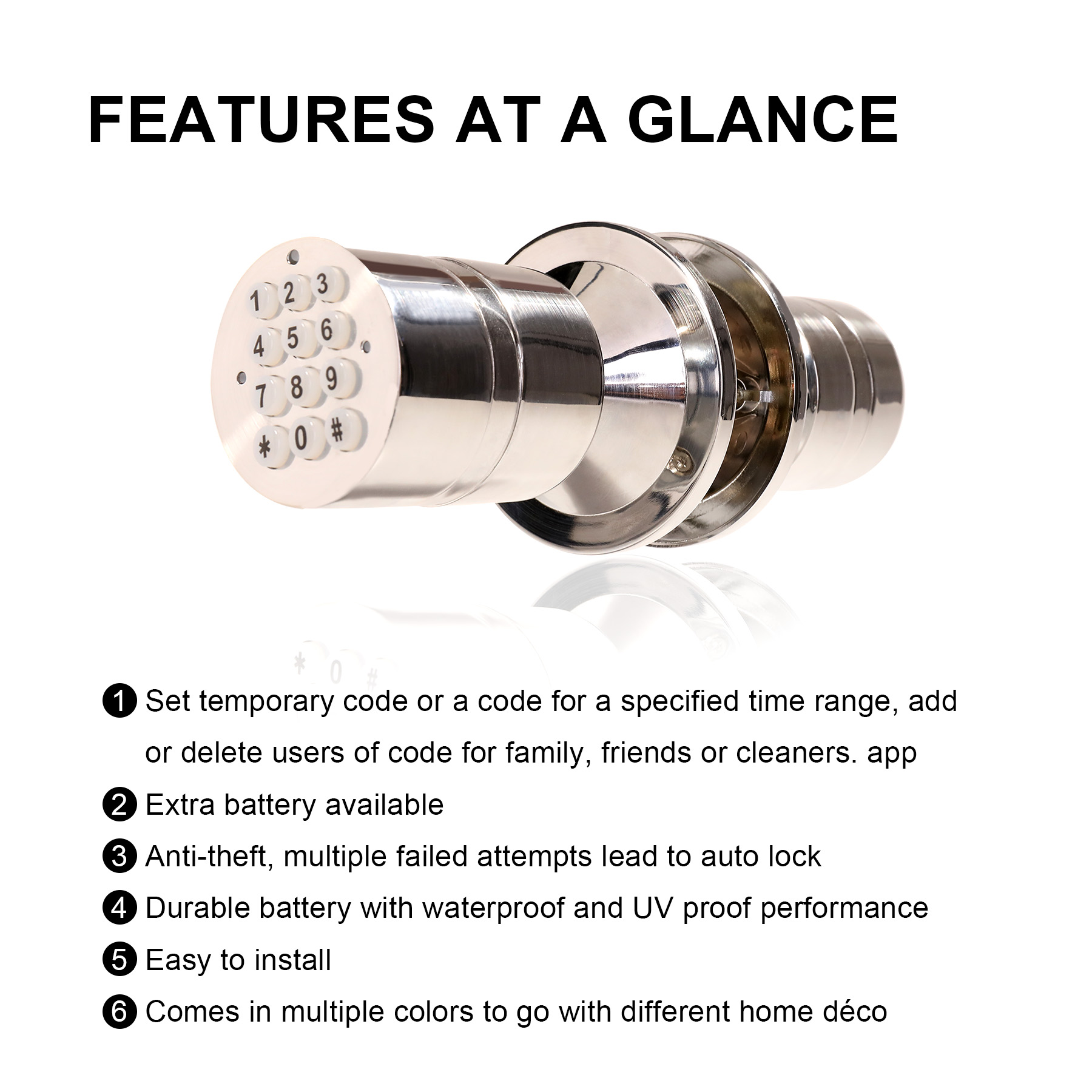 Electric Keyless Smart Lock with Key Pad Backup Security Silver