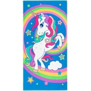 Beachland Happy Unicorn Beach Towel 30 x 60 inch 100% Cotton Rainbow Colors