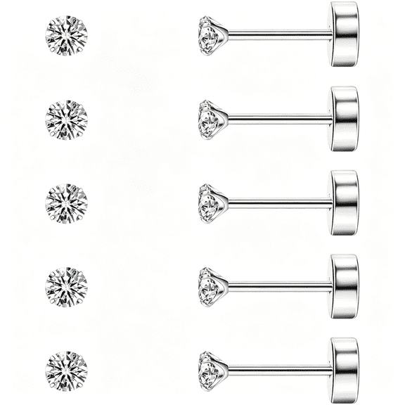 DESIGNICE 8Mm Extra Long Post Earrings for Thick Earlobes 316L Surgical Stainless Steel Flat Back Earrings Hypoallergenic 5A Cubic Zirconia Stud Earrings for Women Men