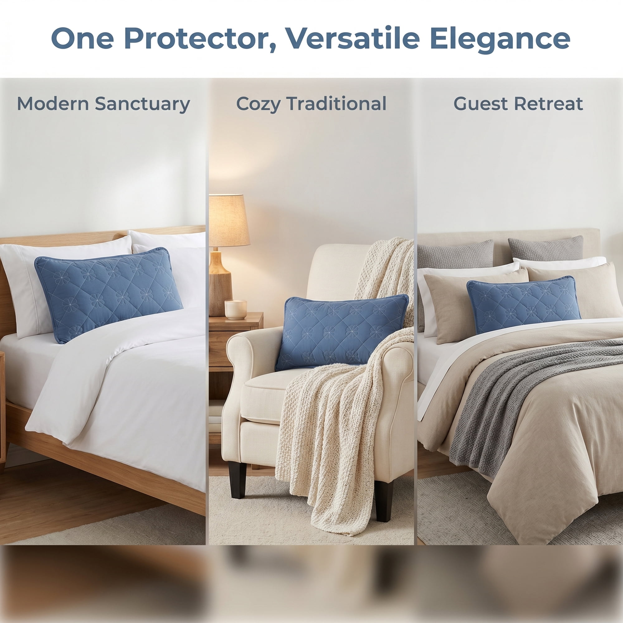 Unique Bargains 1 Pack Polyester Comfortable Quilted Pillow Protector for Home Blue
