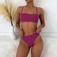 thumbnail image 2 of Women's Ribbed High Waisted Bikini Sets Scoop Neck Two Piece Swimsuits Spaghetti Strap Textured Bathing Suit Purple, 2 of 8