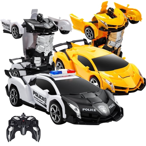 2-Pack of Remote Control Transforming Car for Boys Girls 4-7, 360°Rotating,One-Button Deformation, Automatic Demonstration, Best Gift for Kids