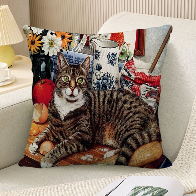 Funda de almohada de fibra de poliéster, fundas bajas para almohadas, decoraciones navideñas, lindos gatos, lindas mascotas, fundas de almohada de lino, decoraciones de Halloween, decoración de otoño,