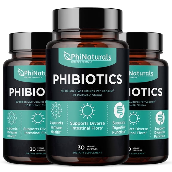 PhiNaturals Probiotic Supplement for Adults (pack of 3) | Daily Digestive Health Support for Men & Women | Gut Health & Immune Support Capsules