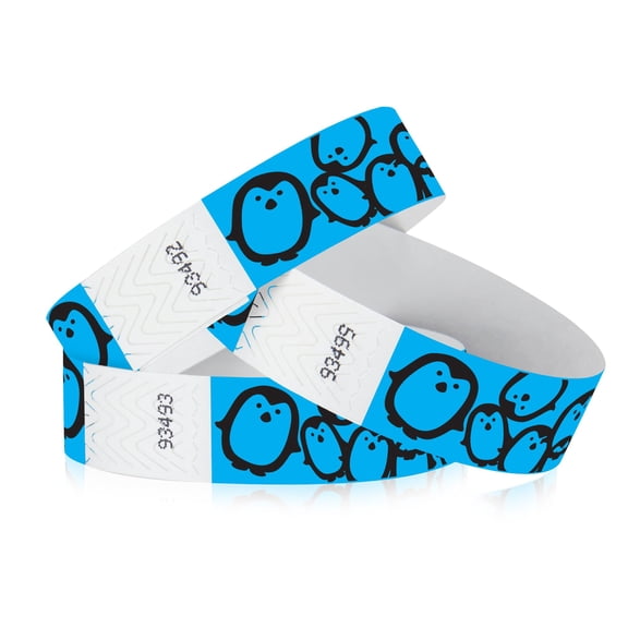 500 Tyvek WristCo Wristbands for Events | Blue Penguins | Water-proof Tamper-Proof Designs Prevents Reuse – Premium Grade Bracelet for Hospitals & Medical ID, Party, VIP Identification, USA Made