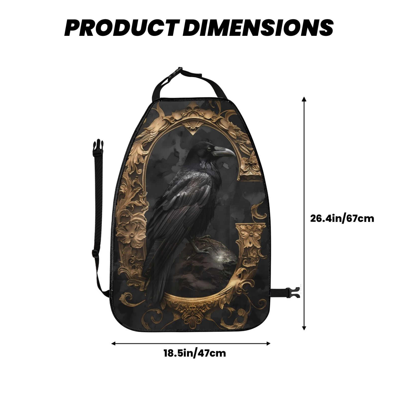 Kdxio Gothic Raven Portrait Print 2 Pack Car Kick Mat Seat Cover Back Protector Mat with Pockets for Organizer Backseat Protector and Storage Anti Kick Pad for Vehicles