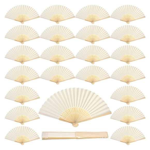 Abanico de mano, papel blanco, bambú, plegable, 60 unidades