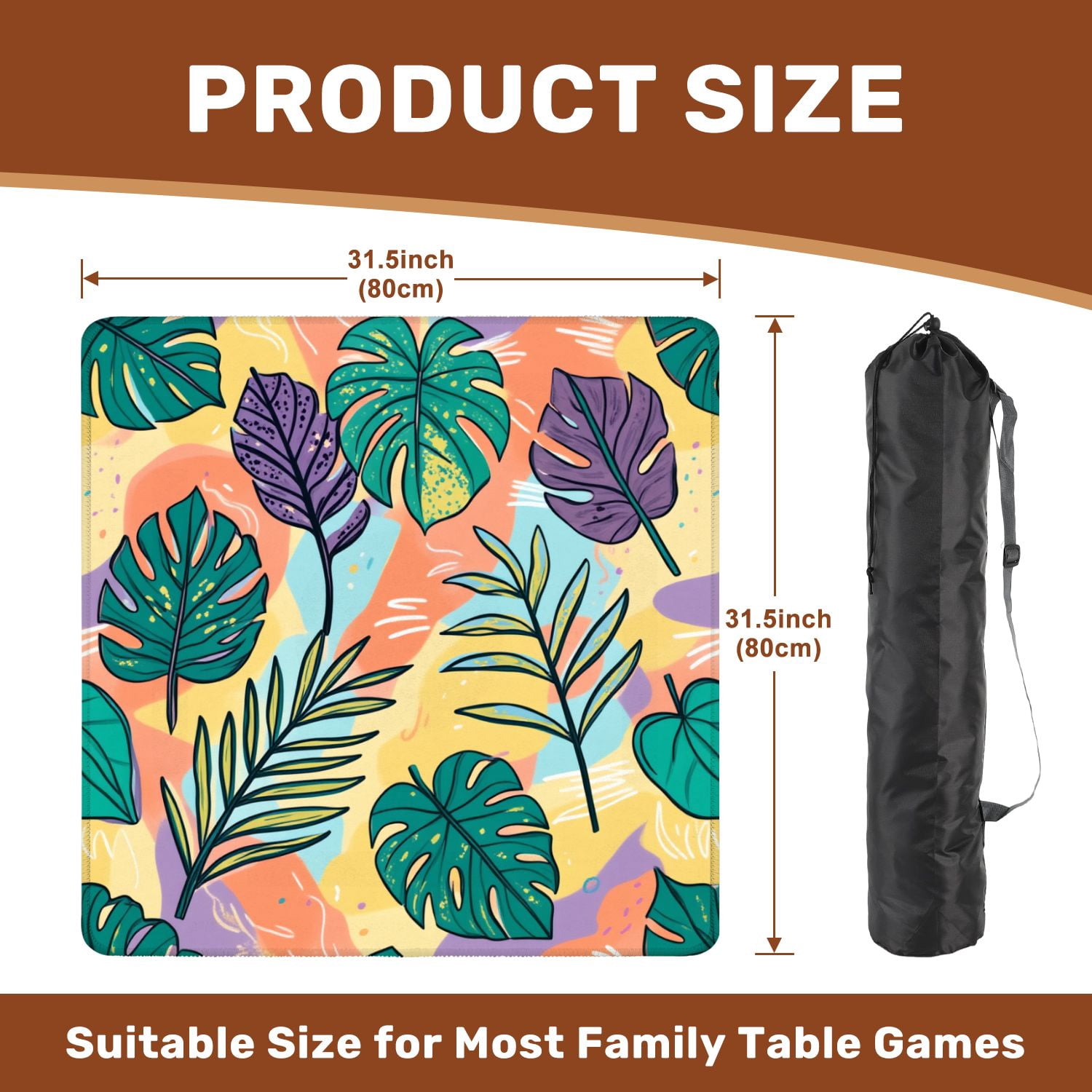 Mahjong Mat 31.5" x 31.5" tropical multicolored hand drawn elements funny tropical leaves for Non-Slip Noise Reduction American Mahjong Tiles Table Cover for Dominoes Poker Card Board Games Gift