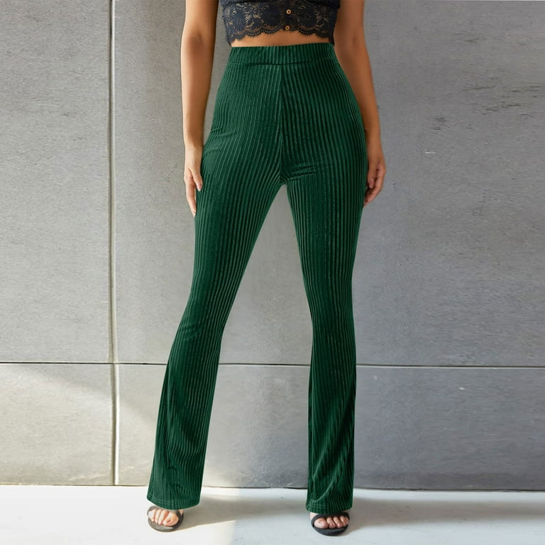 Bell Bottom Pants for Women High Rise Solid Color Thread Flare Pants  Stretchy Fit Bootleg Trousers for Party (XX-Large, Green)
