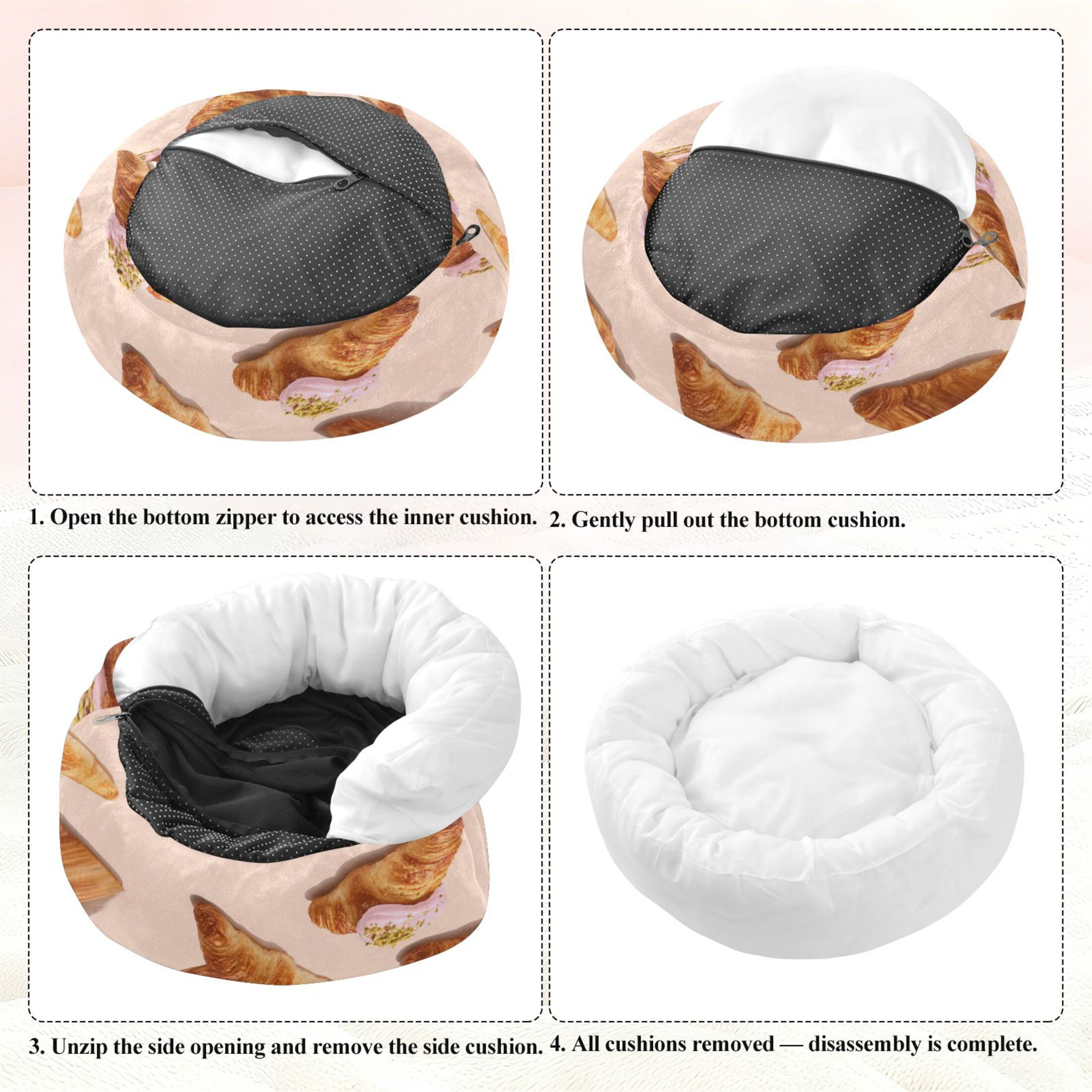 Iauyy Pet Couch Donut Cat Bed for Indoor Cats/Small Dogs Washable & Machine with Non-slip Bottom Calming Cat Furniture, Realistic Horn-shaped Bread (M)