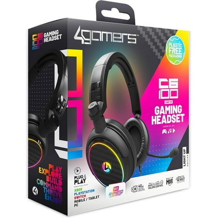 PC Accessory:  Wired Headset - 4Gamers C6-100 - LED Light Up:  Compatible with PC, Switch, PS5, Xbox X|S