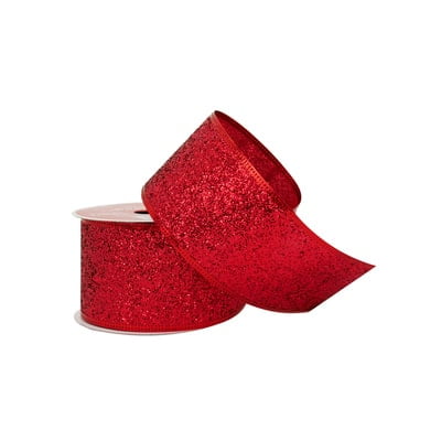 2.5" x 20ft. Red Glitter Wired Ribbon by Celebrate It® - Holiday and Christmas Ribbon for Crafts - Gift Wrapping - and Home Decor
