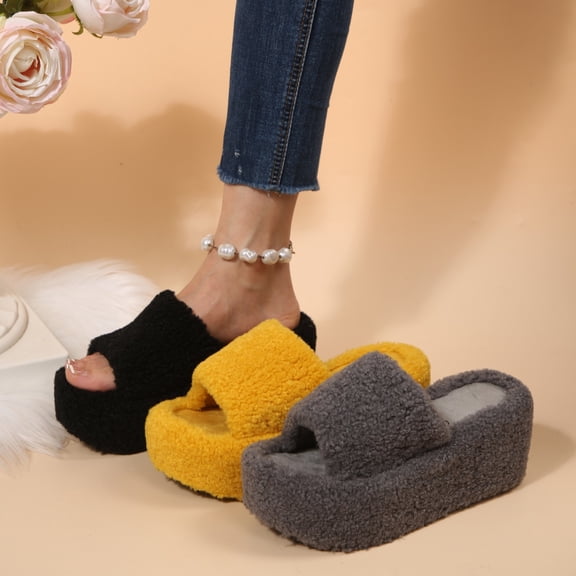 Miluxas Warm Knit House Slippers for Women Comfy Fleece Slippers Cozy Soft Lightweight Indoor Outdoor Soles Yellow 9.5(43)