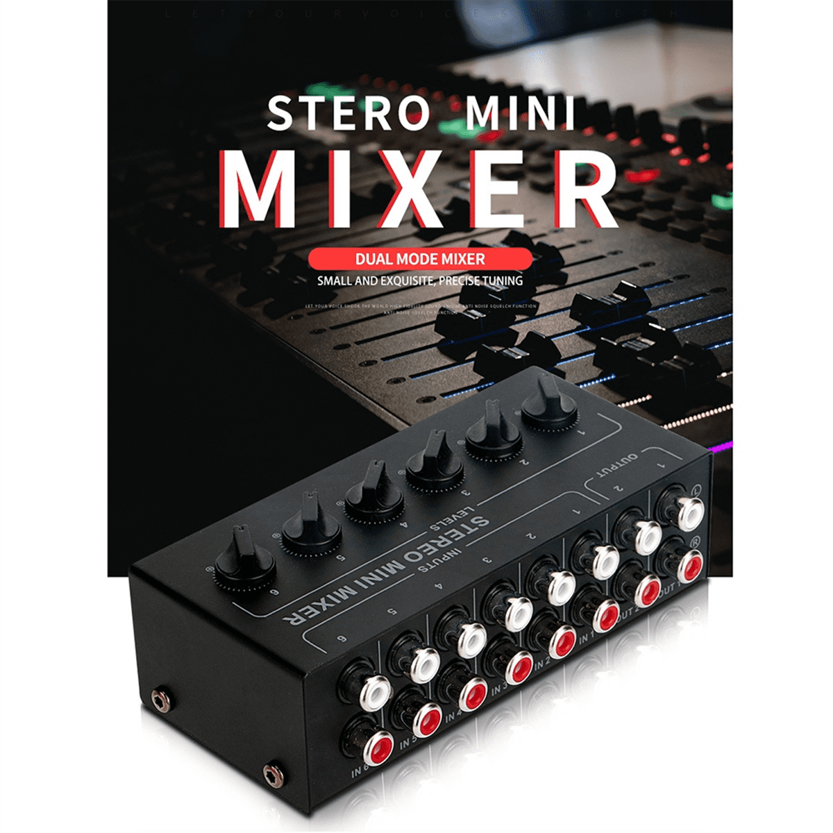 6 Channels Passive Stereo Mixer Mini Audio Mixer Portable Sound Mixer Input Ultra Low Noise for Live Studio