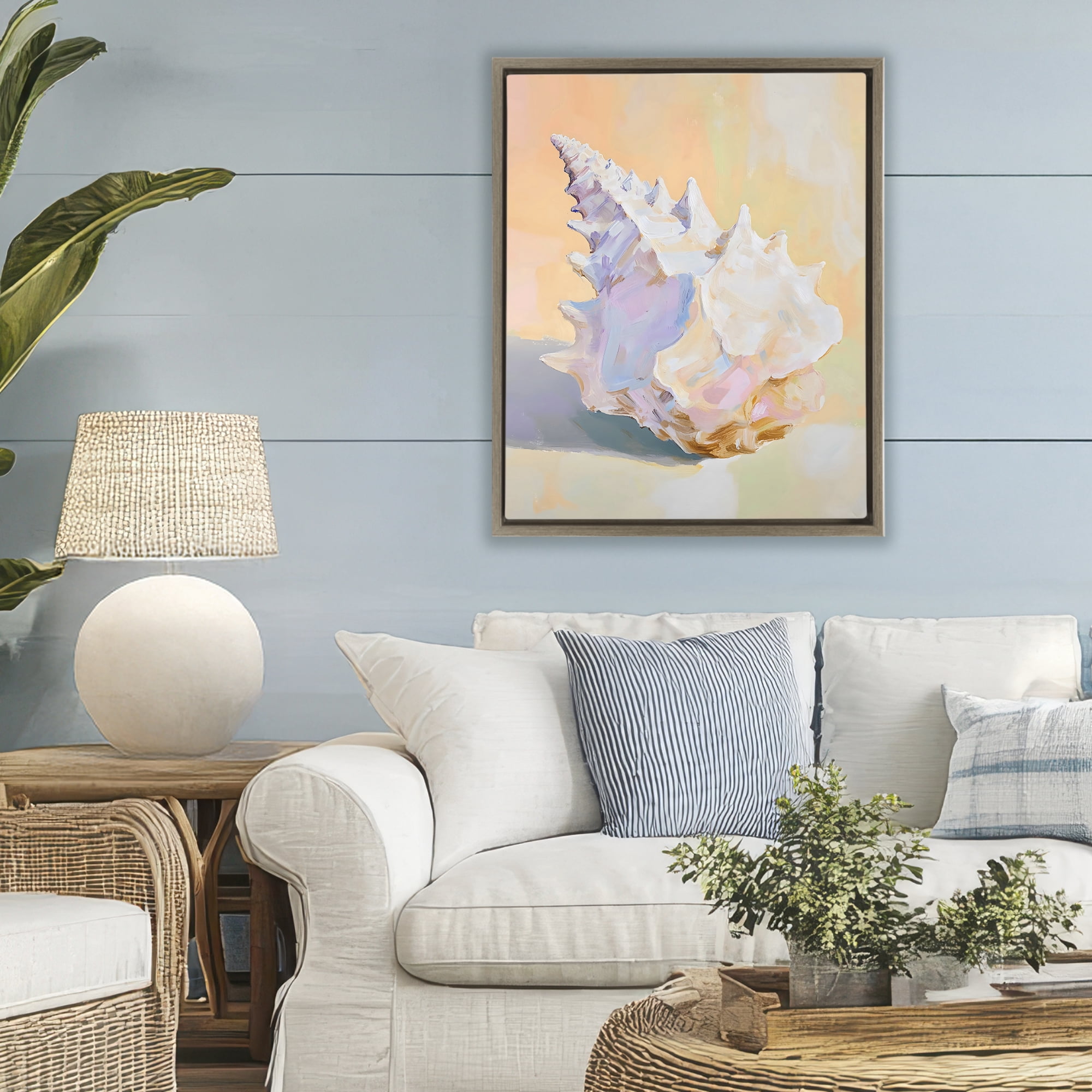 Stupell Industries Vintage Shell in Pastel Light Brown Framed Floater Canvas Wall Art, design by The Prints Vibe