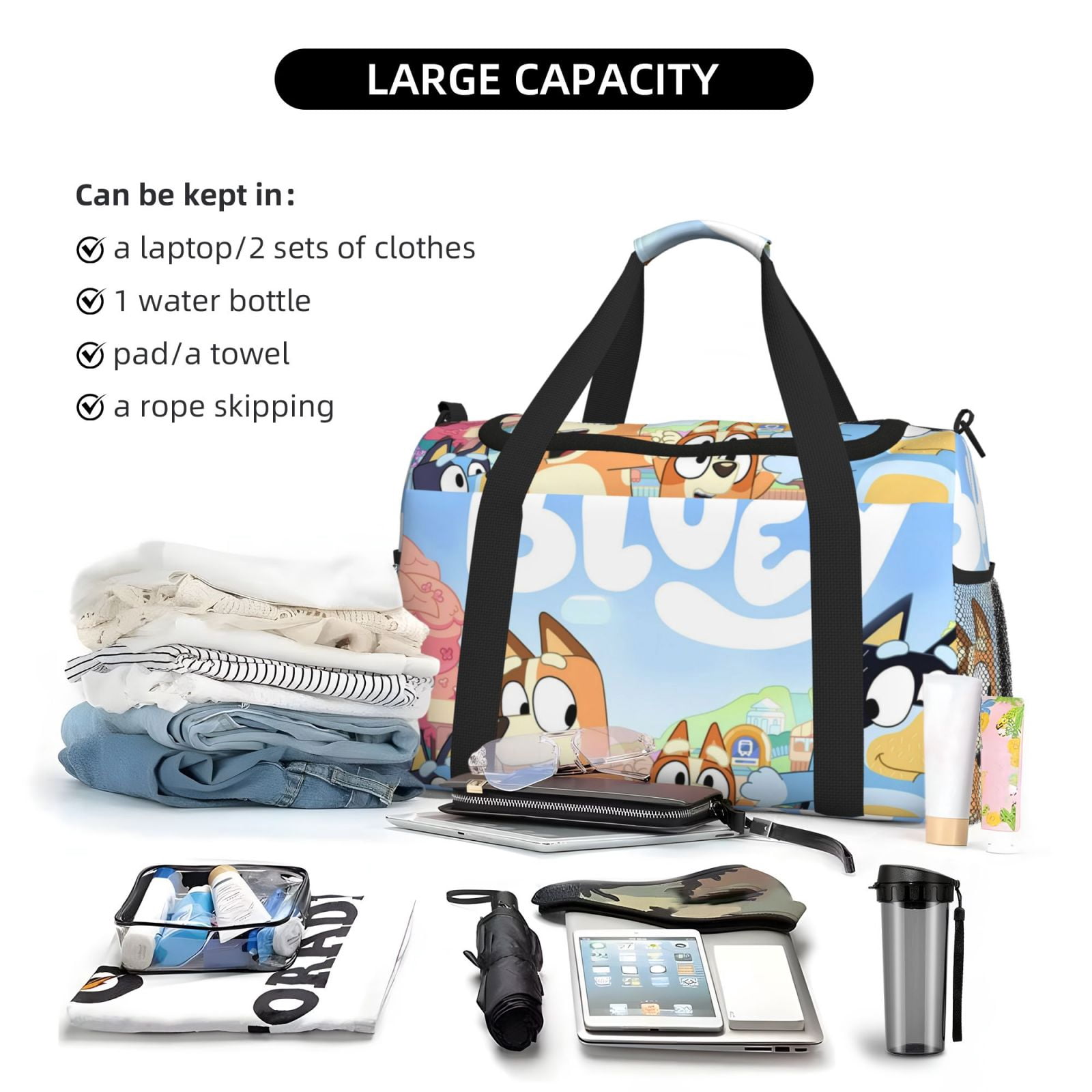 Netaao Bluey for Travel Duffle Bag,Weekender Carry On For Women, Travel Essentials Sport Gym Bag for Men