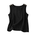 thumbnail image 6 of Fashion Women's Casual Solid Color Sleeveless Round Neck Button Blouses Pullover Top Black, 6 of 6