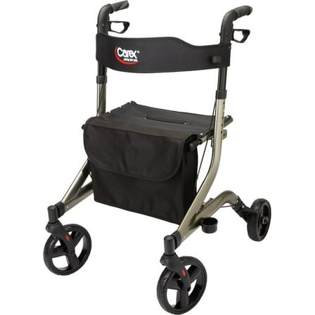 Carex Foldable Rolling Walker for Seniors, Comes with Storage Bag, 300 lb Capacity, Black