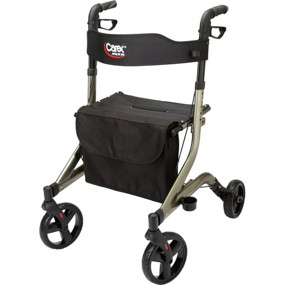 Carex Foldable Rolling Walker for Seniors, Comes with Storage Bag, 300 lb Capacity, Black