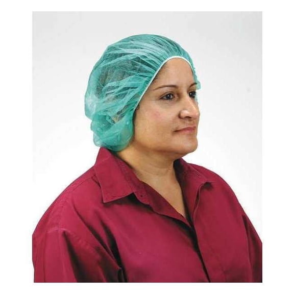 Condor Bouffant Cap, Polypropylene, 21 in Dia., Green, M, 100 PK 1TTV2