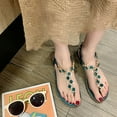 thumbnail image 2 of Anuirheih Women Sandals Flat Bohemian Jeweled Sandals Elastic Strap Dress Casual Summer Beach Sandals Flip Flops Sandals(Green）, 2 of 5