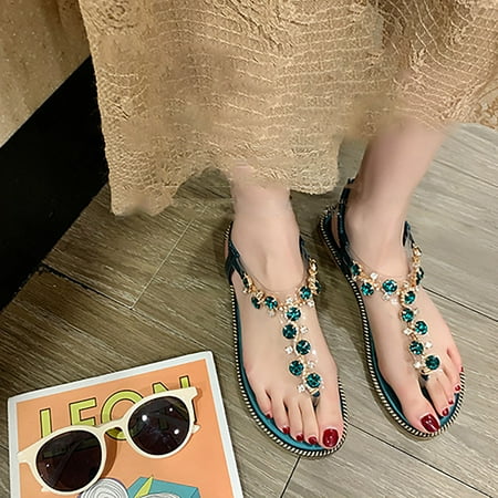 

BRISEZZS Womens Flat Sandals- Casual Roman Open Toe Clip-Toe Summer Sandals #535 Green