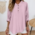 thumbnail image 2 of EDFBUYKRS Deep V Neck Womens Tops Fall Long Puff Sleeve Shirts Dressy Casual Tunic Blouses S, 2 of 5
