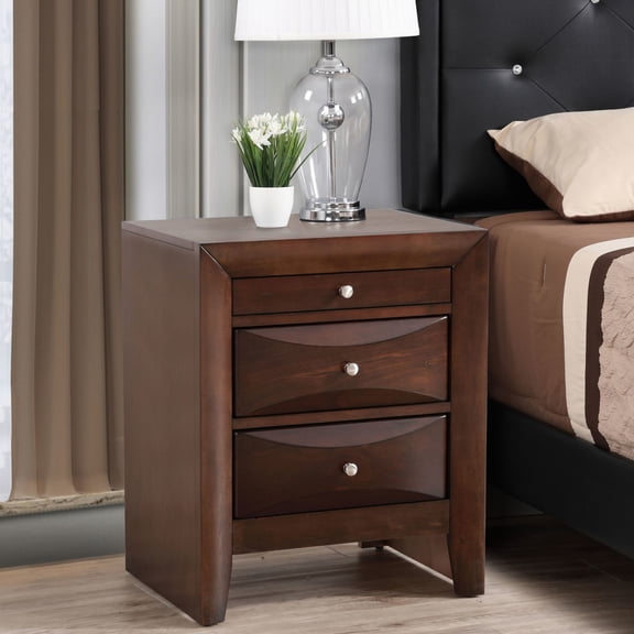 Noble House Contemporary 3-Drawer Nightstand with Curved Drawer Fronts, Cappuccino Finish